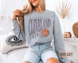 [Sale Up To 45%] Retro Cleveland Basketball Sweatshirt Vintage Style Cleveland Shirt Unisex Cleveland Crewneck The Land CLE Basketball Fan