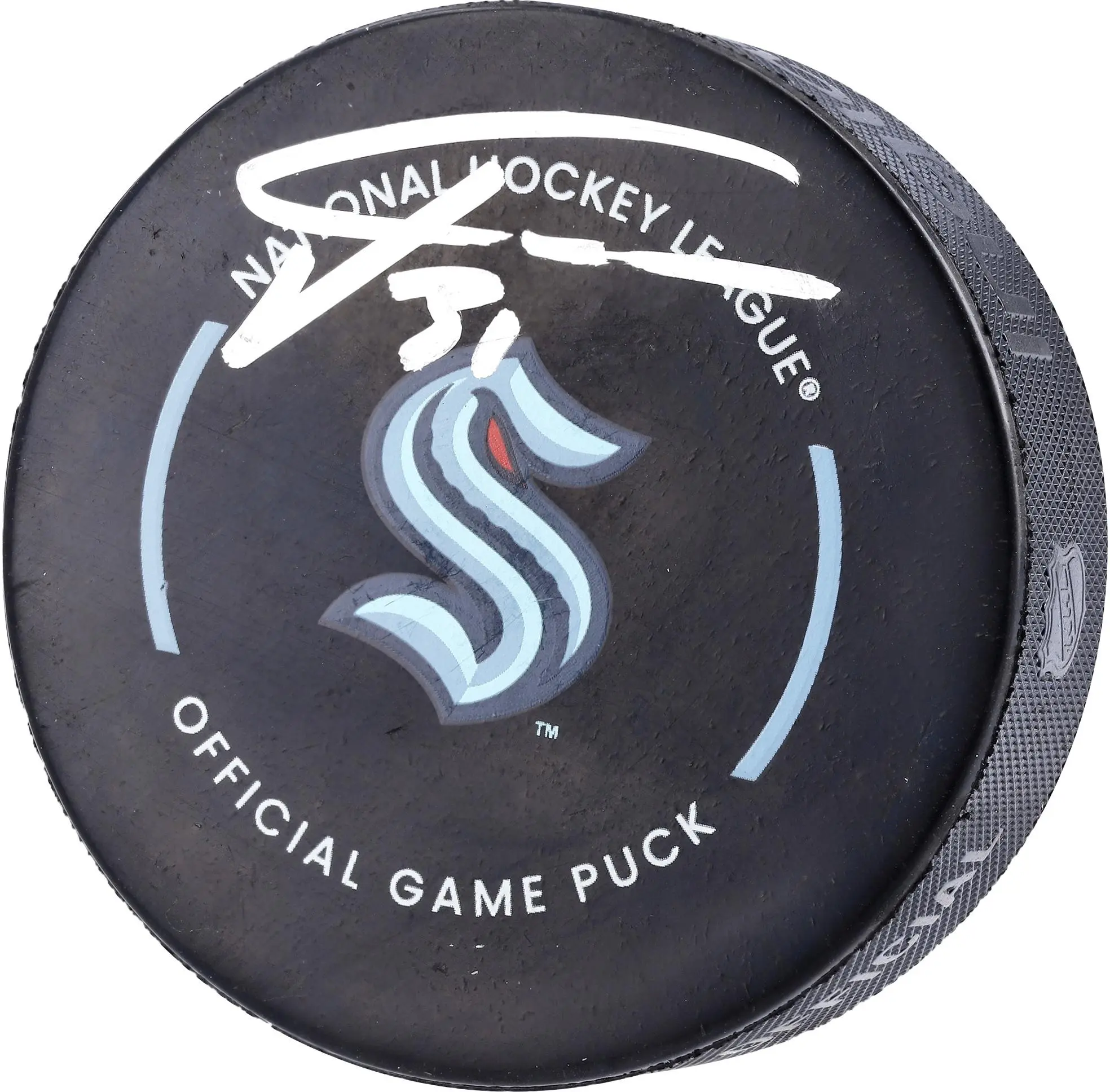 Philipp Grubauer Seattle Kraken Autographed Official Game Puck - Fanatics Authentic Certified