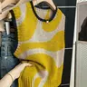 Women's Loose-Fitting Round Neck Top, Casual Vest, Deep Blue Color Block Print Design, Perfect for Spring & Summer, Colorblock Knit Vest, Knit Vest Tops, Sleeveless Vests