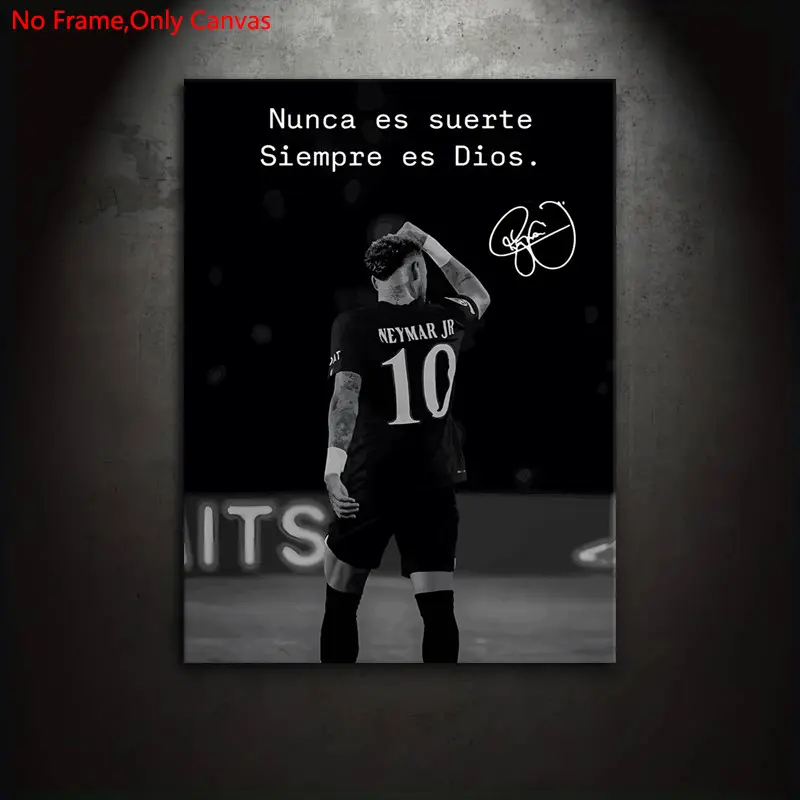 1 piece/set frameless canvas painting print poster, Wall decor pictures, Athlete wall decor, Modern minimalist design, black and white style art, Neymar Jr. famous quotes, a gift for football enthusiasts, ideal for home wall decoration