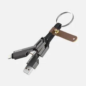 STYLEPIE 240W 4 In 1 Short Section Portable Keychain Data Cable,Fast Charging for iPhone15/16 Android USB-C Fast Charging and Sync Cable