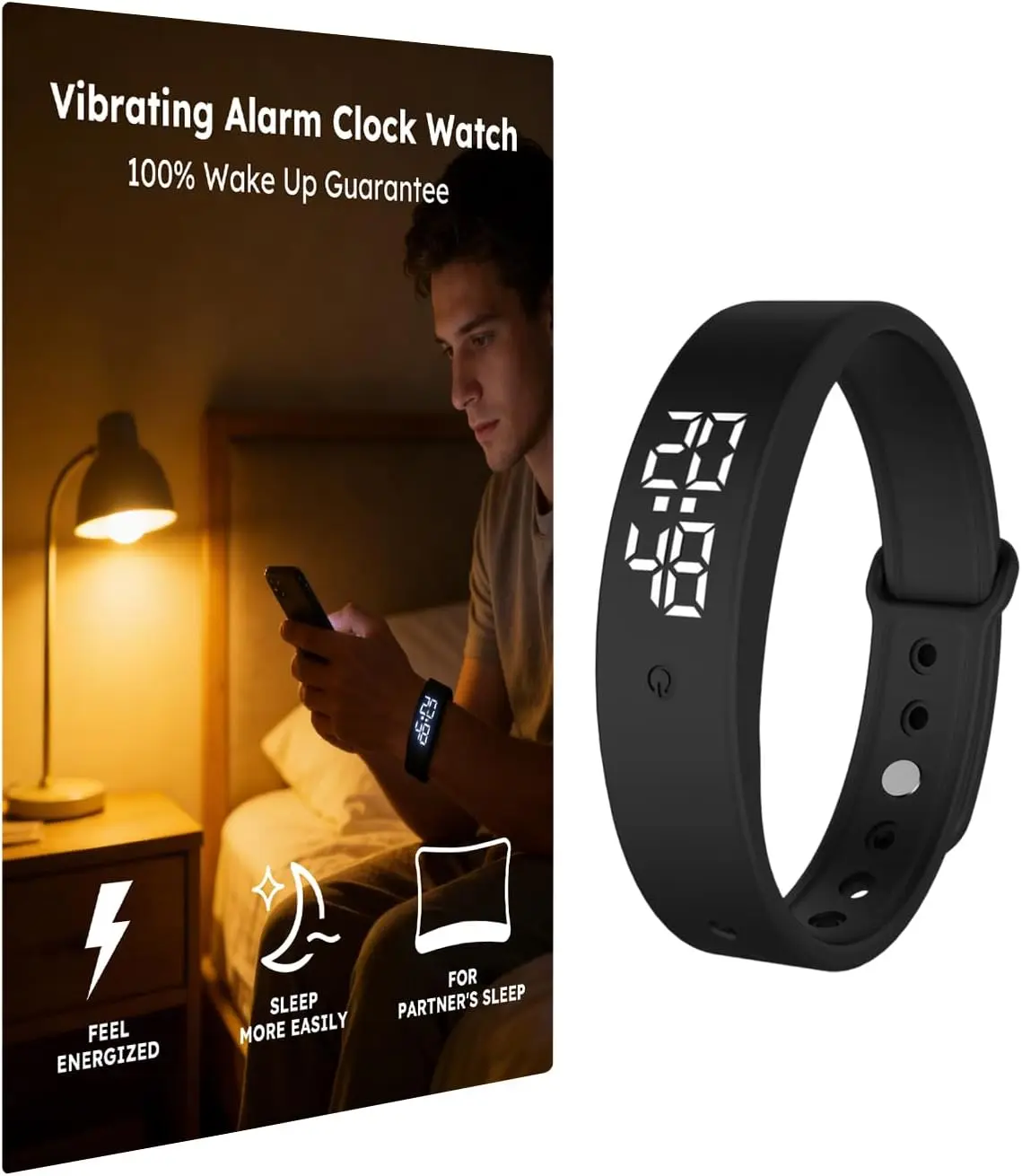 Vibrating Alarm Clock Watch for Heavy Sleepers, Silent Wake Up Bracelet & Smart Wristband, Wearable Vibration Wrist Alarm, Non-dible Sleep Wristband for Men & Women - TikTok Shop Vibrating Alarm Clock Watch for Heavy Sleepers, Silent Wake Up Bracelet & Smart Wristband, Wearable Vibration Wrist Alarm, Non-dible Sleep Wristband for Men & Women - TikTok Shop
