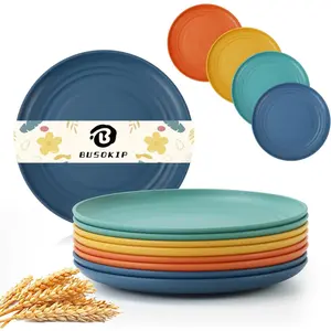 Appetizer Plates 5.7 Inch, Unbreakble Wheat Straw Plate Sets of 8, Reusable Plastic Plates, Microwave & Dishwasher Safe Small Plate for Dessert, Kitchen, Saucers, Party Multicolor