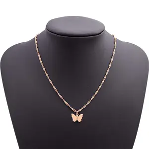 Butterfly Necklace Golden Length Adjustable Corrugated Chain Women Jewelry Fashion Accessories Gift