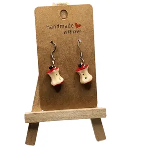 Hand Painted Resin Apple Core Earrings Lightweight Durable Comfortable Unique Design Secure Backings Perfect for Any Occasion Hook Earrings 2 Designs