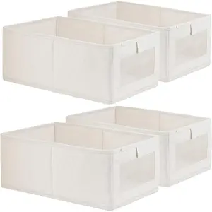 4 Pack Linen Storage Bins Storage Containers for Organizing Clothing Jeans Toys Books Shelves Closet Wardrobe Closet Organizers and Storage Large Storage Boxes Baskets with Window