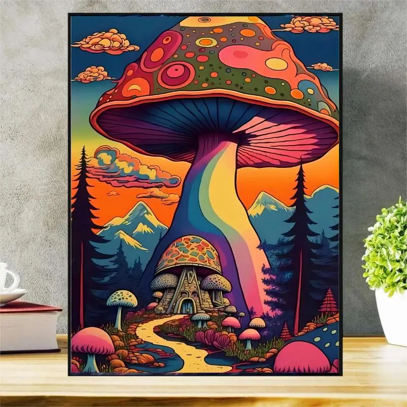 Mushroom Pattern DIY Artificial Diamond Art Colorful Painting Without Frame, Creative Wall Hanging Decoration Toy, Cartoon Housewarming Gift