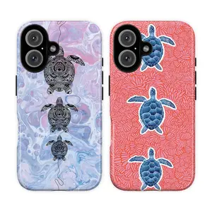 Sea Turtle Phone Case for iPhone 17 16 15 14 13 12 11 Pro Max Plus, Coastal Ocean Aesthetic Protective Cover, Cute Marine Life Beach Summer Case, Blue Pink Tropical Turtle Gift for Her
