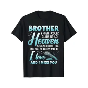 Men'S 100% Brother Memorial T-Shirt - In Heaven Brother Quote with Angel Wings & Heart Design, White & Blue Sentimental Gift for Sibling Loss, Fit Round Neck Short Sleeve Casual Shirt for Casual Attire, Remembrance Apparel, Grief Support