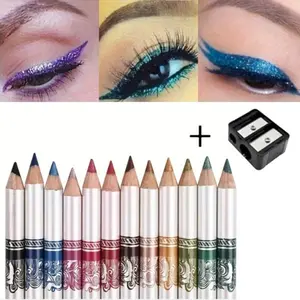 12pcs/ Set Multi-purpose Eyeliner Pencil with Sharpener, Gel Eyeliner Eyeshadow Stick, Waterproof Lip Liner Makeup, Easy To Color Smooth and Long-lasting Use for Carnival, Music Festival