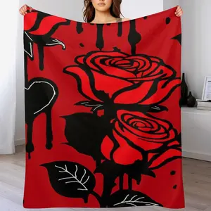 Gothic Red Rose Blanket, Grunge Blood Drip Throw Blanket, Dark Aesthetic Cozy Fleece for Alt Room Decor, Edgy Black & Red Rose Design