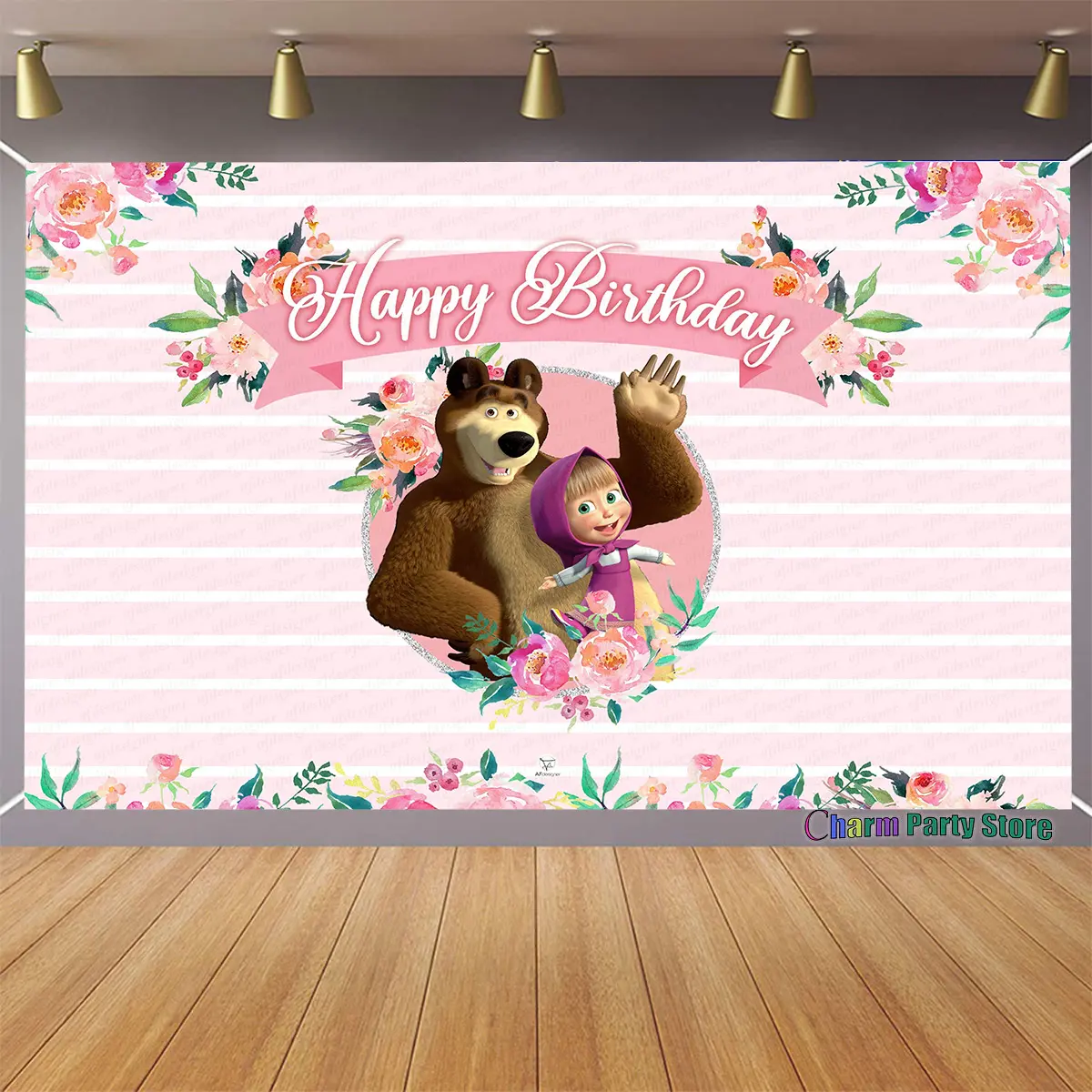 Bear And Girl Cartoon Geometric Letters Wall Hanging Backdrop - Lightweight Reusable Party Decoration Supplies, Quick Hang Setup Photo Backdrop for Birthdays, Indoor/Outdoor Baby Shower Events