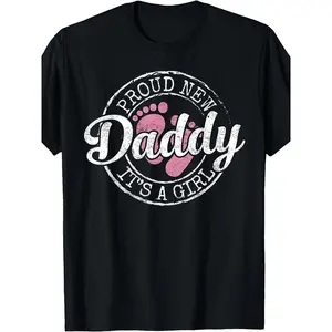Proud New Daddy T-Shirt First Time Father Gift with Footprints Design TOP For Daddy