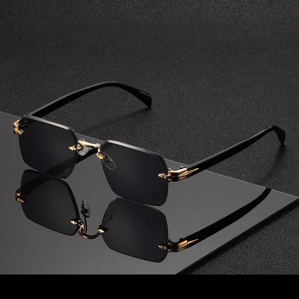 Retro Rectangle Rimless Sunglasses for Men & Women, Vintage Fashion UV400 Protection Shades, Luxury Trendy Lightweight Eyewear for Daily Casual & Outdoor Wear