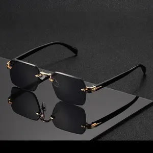Retro Rectangle Rimless Sunglasses for Men & Women, Vintage Fashion UV400 Protection Shades, Luxury Trendy Lightweight Eyewear for Daily Casual & Outdoor Wear