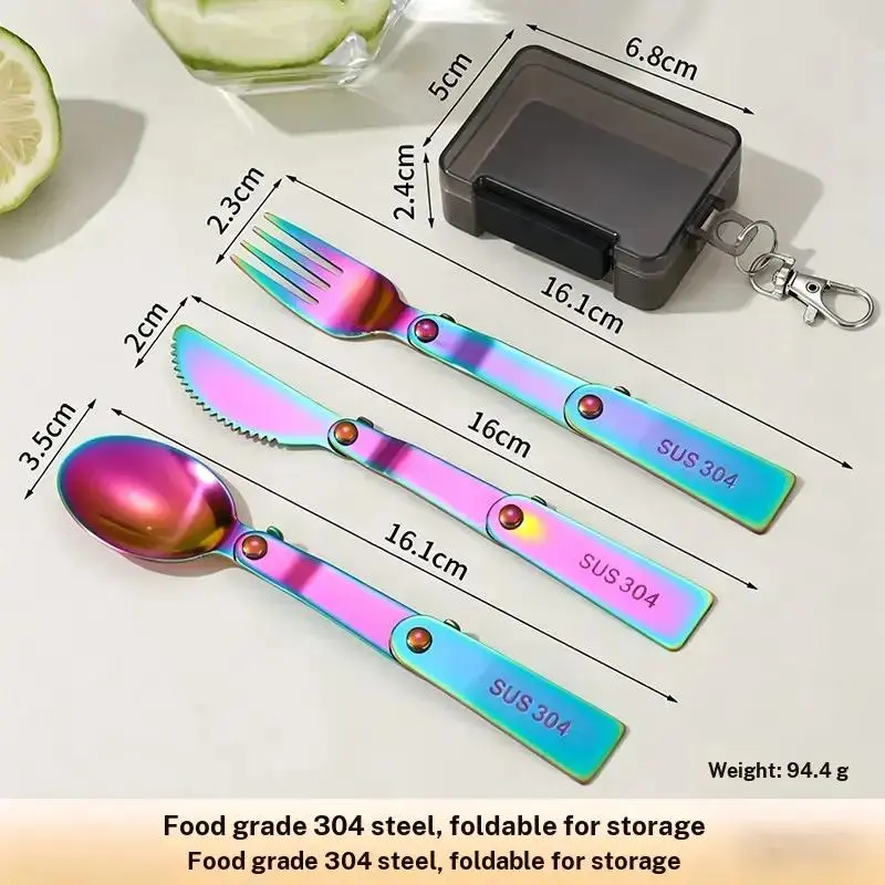 Foldable Fork Spoon Outdoor Camping Portable Cutlery Set, Rotating Folding Mini Meal Spoon Trio, Compact Travel Dining Essentials, Travel Utensils