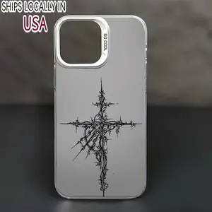 Compatible with iPhone 16 15 Pro Max Plus 14 13 12 11 X XR Thorn Cross Gothic Christ Aesthetic Pattern Durable shockproof Anti-Scratch PC Protective case