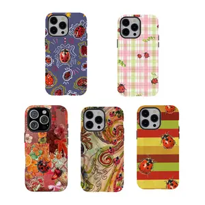 [No magnetic]  Vintage Ladybug Collage Phone Case,Aesthetic Dual-Layer design durable phone Cover,Swirl & Floral Print for iPhone 17 16 15 14 13 12 11 8 7 for Samsung Series,Shockproof Protective hard Cover,perfect gift for her