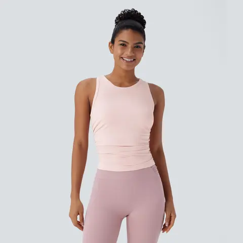 Halara Round Neck Racerback Ruched Yoga Tank Top Casual Active Wear Workout Fitness Sporty Comfortable