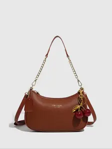 Women's Solid Color PU Leather Shoulder Bag, Leather Satchel Purse, Adjustable Strap Office Handbag Crossbody Bag, Fashionable Durable Design for Daily Use, Elegant Shoulder Bag