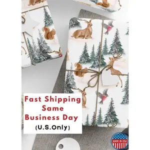 Wild Deer Wrapping Paper, Rustic Gift Wrap for Holidays, Woodland Animals Christmas Eco-Friendly Packaging