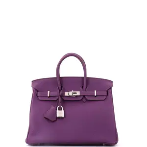 Pre-owned HERMÈS Leather Tote Bags REBAG Hermes Birkin Handbag Anemone Togo with Palladium Hardware 25 by Rebag