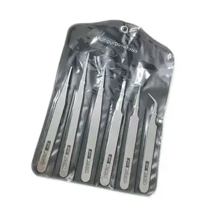 6-Piece Stainless Steel Tweezers Repair Tool Set, Industrial Precision Bent Head Straight Head Tweezers, Durable Maintenance Tools