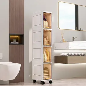 Space-saving rolling storage cabinet, flexible movement, layered storage, stable placement. Suitable for balcony, bathroom, study. Multi-layer shelf, heavy-duty modern bathroom storage cabinet, flip-top style. Multifunctional Storage Cabinet