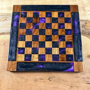 Purple Haze Black Onyx Walnut Chess Board with Border - INCLUDES PIECES
