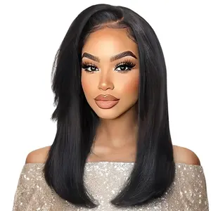【LIVE Clearance】 Nadula Yaki Straight Silk Press Bob Wig With Side Bangs 7x5 Pre everything Put on and Go Glueless Human Hair Wigs TikTokShopSpringGlowUp Greenish