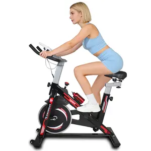 Stationary Cycling Bike with Comfortable Seat Cushion, Heavy-Duty Steel Frame, iPad Holder & Silent Belt Drive - Black+Red