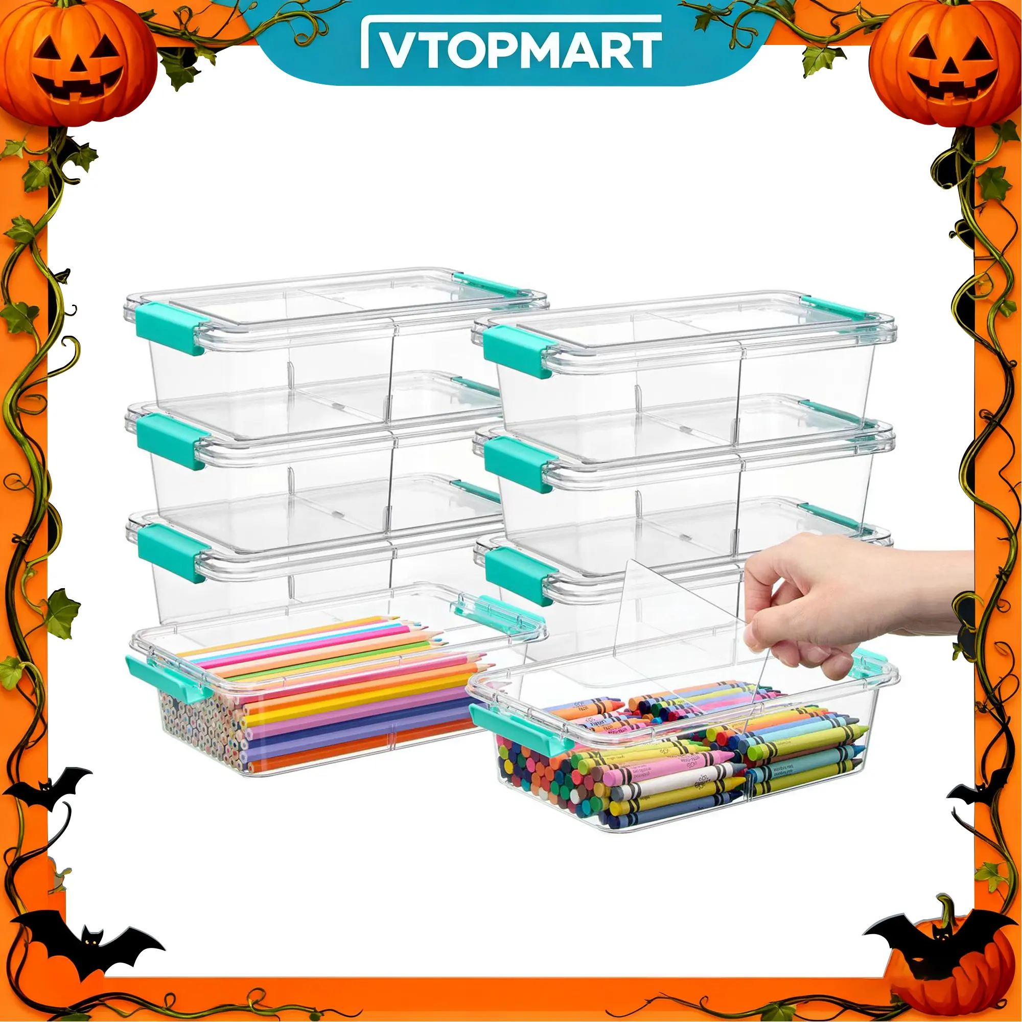 Vtopmart 1.5 Qt Stackable Storage Boxes with Lid & Removable Divider - Pencil Holder for Desk Accessories, Back to School Supplies (Storage Organization Solution), 4-12 Pack