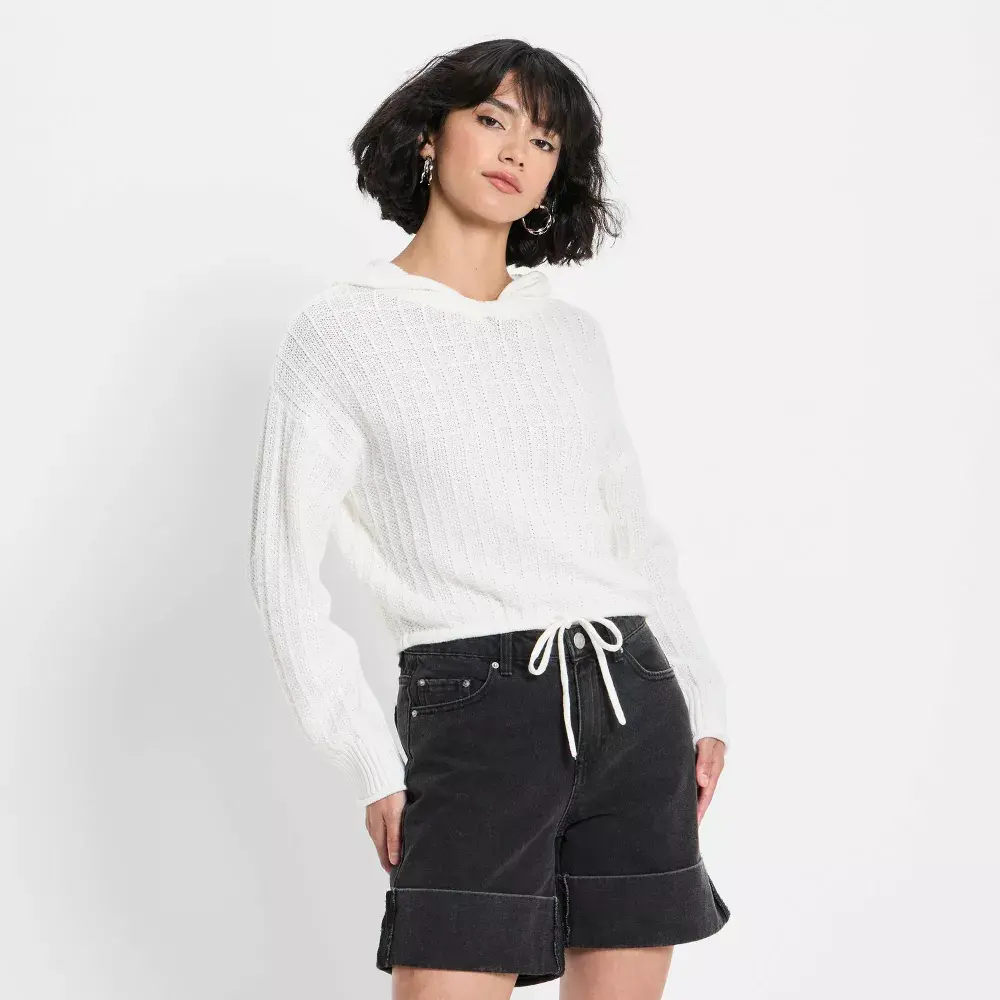 Women's Relaxed Textured Hooded Pullover Sweater - Future Collective