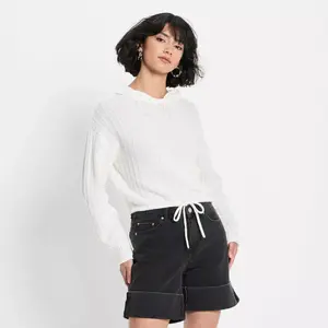 Women's Relaxed Textured Hooded Pullover Sweater - Future Collective