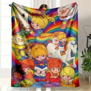 Rainbow Brite Flannel Fleece Throw Blanket, 80s Retro Cartoon Starlite Color HD Print, Ultra-Soft Non-Shedding Warm Cozy Kids' Nostalgia Gift for Sofa Decor