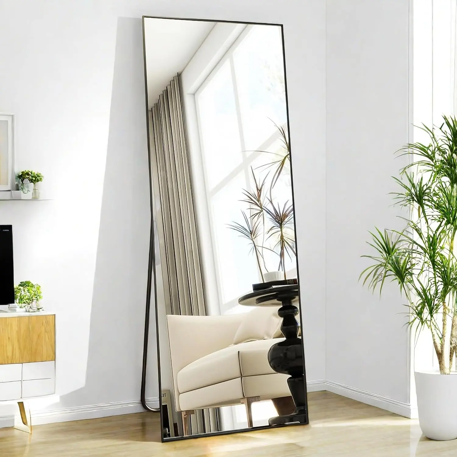 Premium Shatterproof Full-Length Mirror 56x16 Inches – High-Definition Aluminum Frame Floor & Wall Mirror for Bedroom, Full Body View with Easy Mounting, Freestanding or Lean-to Design