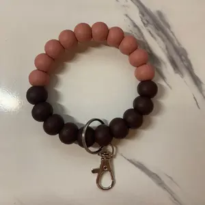 Brown& Tan beaded wristlet keychain