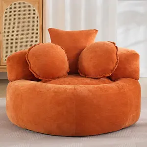 Round Bean Bag Chair Floor Sofa Chair, Chenille Compressed Circle Lounge Seat with Soft Cushion, No Assembly Required, lazy Bean Bag Couch for Living Room, Bedroom, Dorm, Game Room,Black