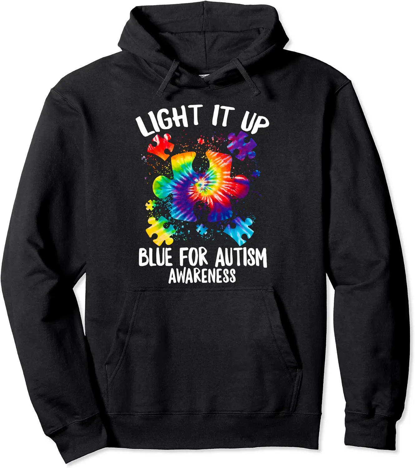 Light It Up Blue For Autism Awareness Puzzle Piece Tie Dye Pullover Hoodie - Nicolelebro Shop 40B0BRJB4JP7