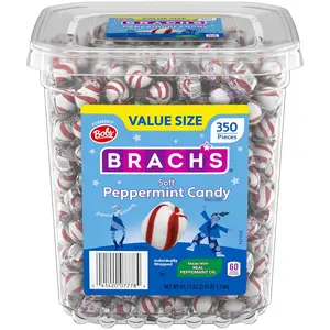 Brach's Bobs Sweet Stripes Soft Peppermint Candy, Individually Wrapped Pieces, 3.9 lb Tub (350 Count) Snack Bonbon