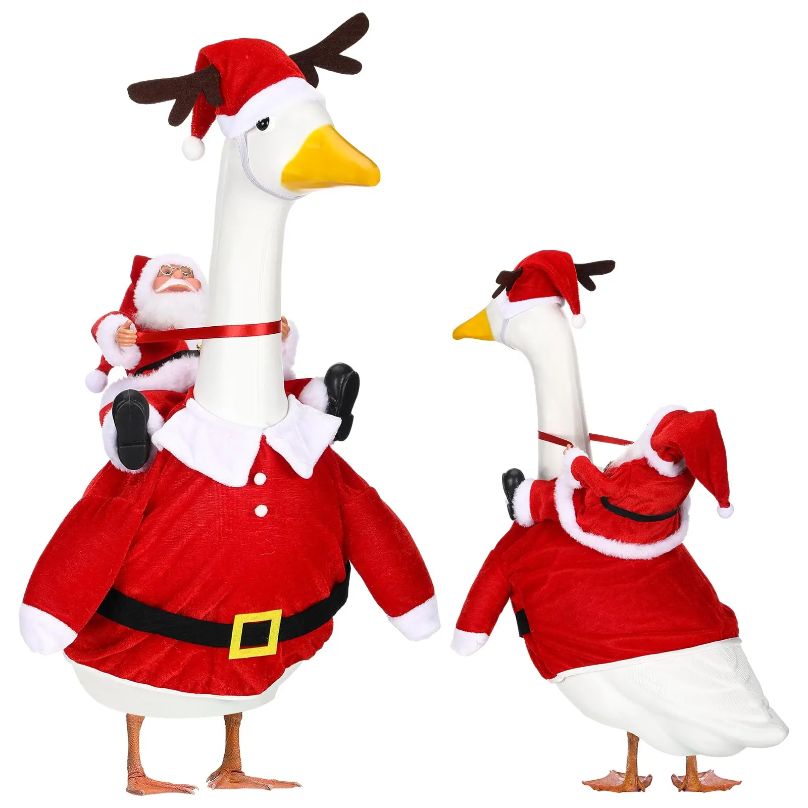 Christmas Porch Goose Outfit Fits 23" Garden Goose Statue(not included goose)  Porch Goose Clothes Cute Porch Goose Costume with Fluffy Santa Hat Christmas Tree for Xmas Santa Holiday Outdoor Yard Lawn Party Decor