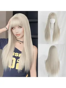 22inch Platinum Blonde Wig - Heat-Resistant Synthetic Soft Hair Wig with Bangs, Natural Look for Women & Men, Perfect for Cosplay, Photoshoots, Everyday - Salon-Quality Blonde Wig