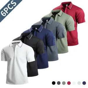 Set of 6 men’s striped casual polo shirts with contrast piping and a short-sleeve design; regular fit for all seasons; classic collar design suitable for formal occasions; a great gift for fathers.