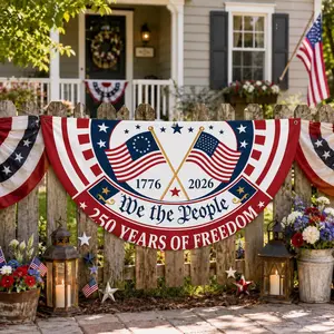 We The People 250 Years of Freedom Patriotic Bunting Flag, 1776–2026 American Independence Fence Banner, USA Anniversary Outdoor Decor