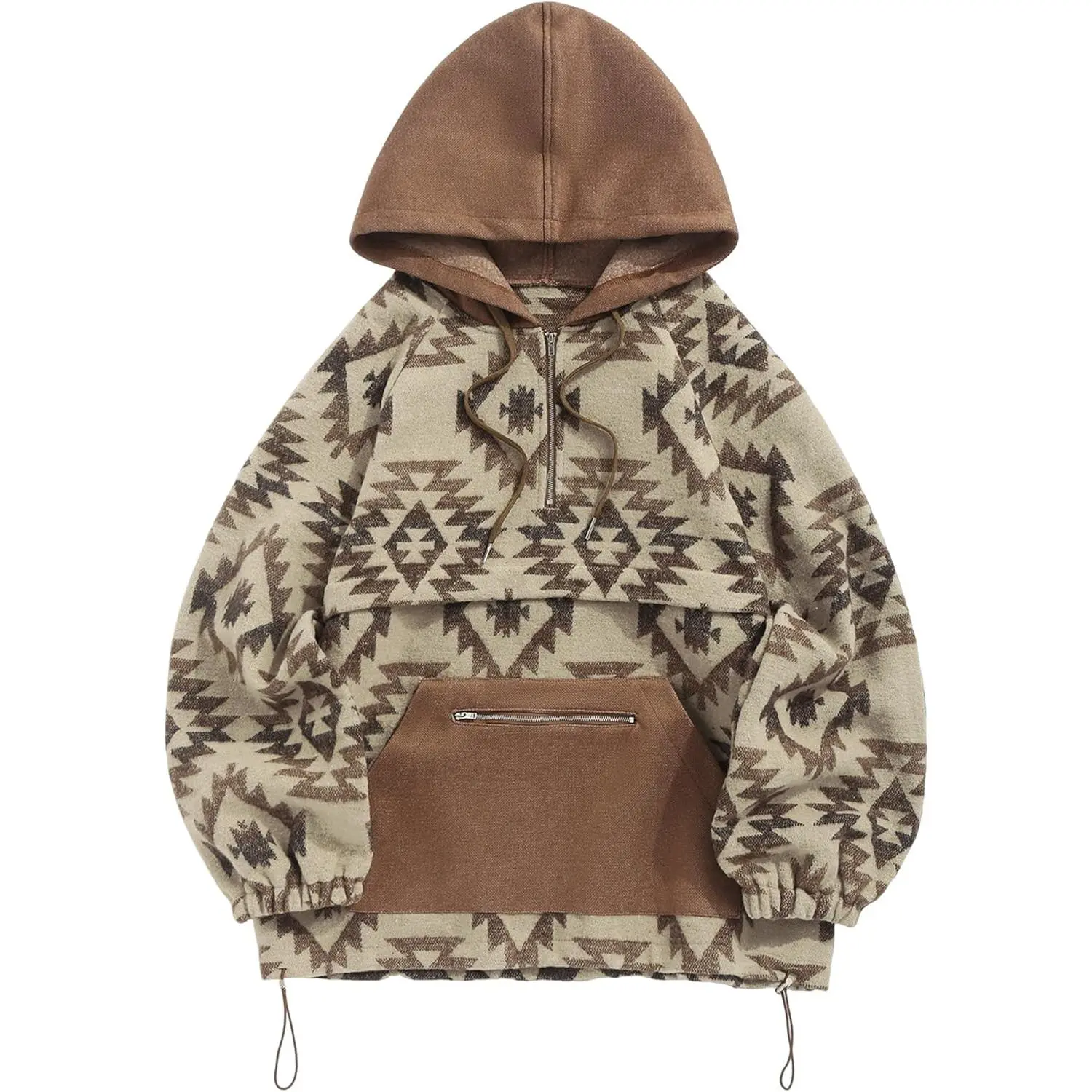 ZAFUL Men's Oversized Hooded Sweatshirt with Quarter-Zip, Ethnic Aztec Print, Loose-Fit Pullover Hoodie with Pockets Casual Streetwear Casual Streetwear Looks