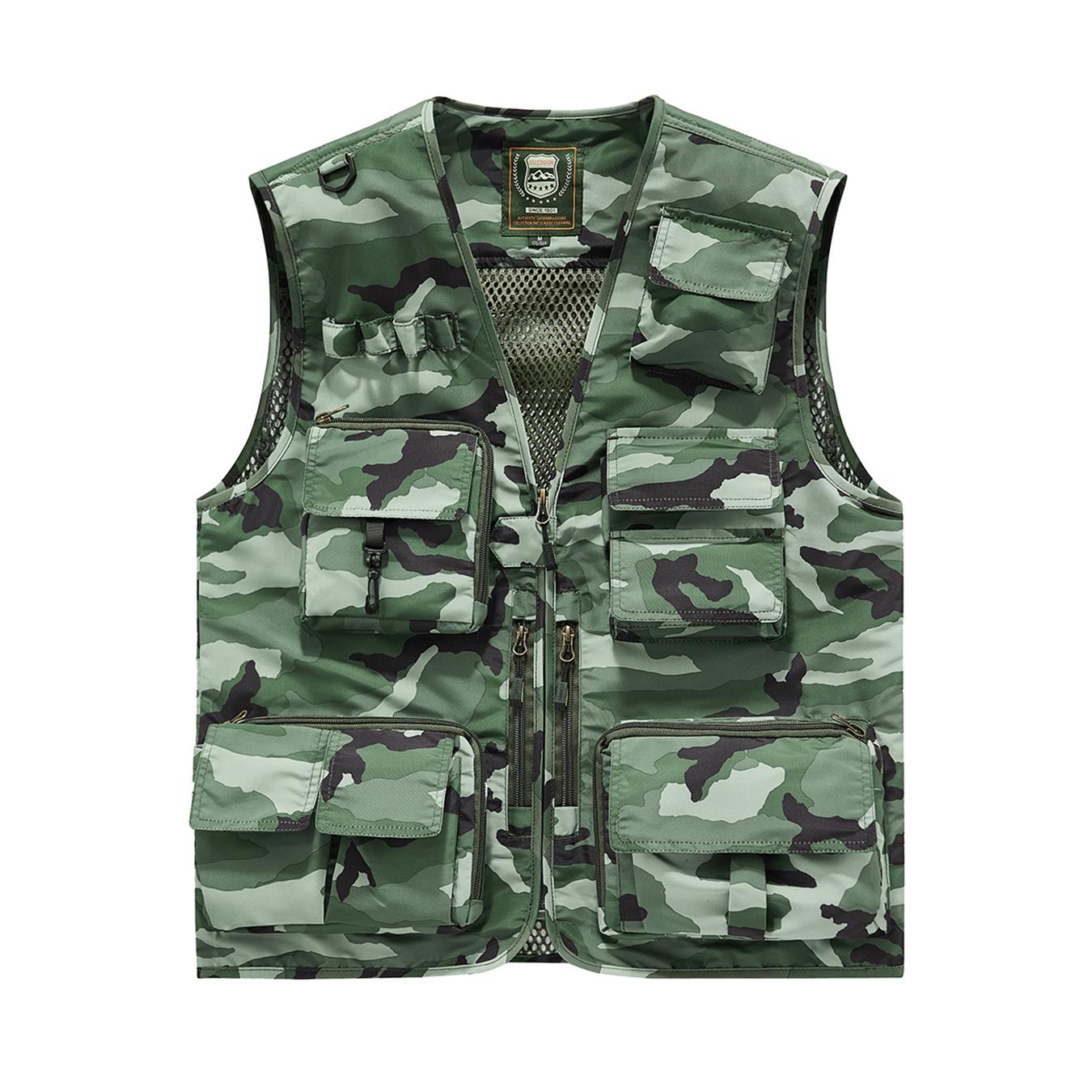 Men’s multi-pocket utility fishing vest, lightweight breathable outdoor vest lined with mesh, functional work vest for hiking, photography, and hunting