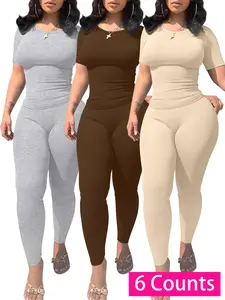 Women's Solid Color Letter Print Crop Top & Skinny Pants Two-piece Set, Casual Fashion Cozy Breathable Two Piece Yoga Set for Daily Wear, Ladies Summer Clothes