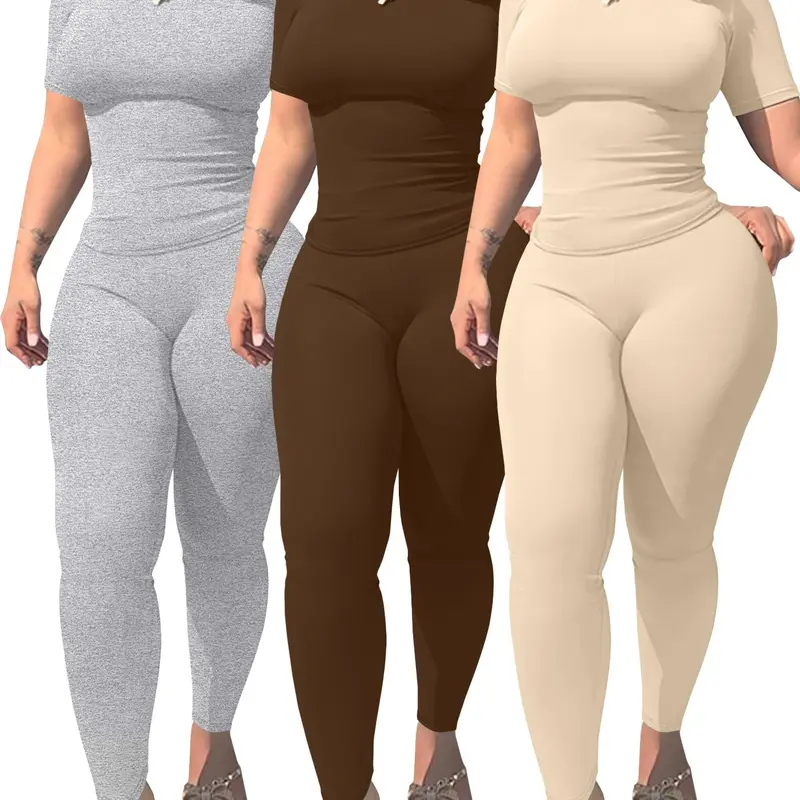 Women's Basic Solid Color Letter Print Fitted Crop Top & Skinny Pants Two-piece Set, Casual Fashion Cozy Breathable Lightweight Two Piece for Daily Wear, Ladies Summer Clothes Fabric