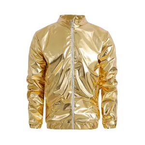Men's Windbreaker Jackets Nightclub Stage Party Jackets Costume Streetwear Harajuku Hip Hop Reflective Jacket Y2K Gold Fashion Coats