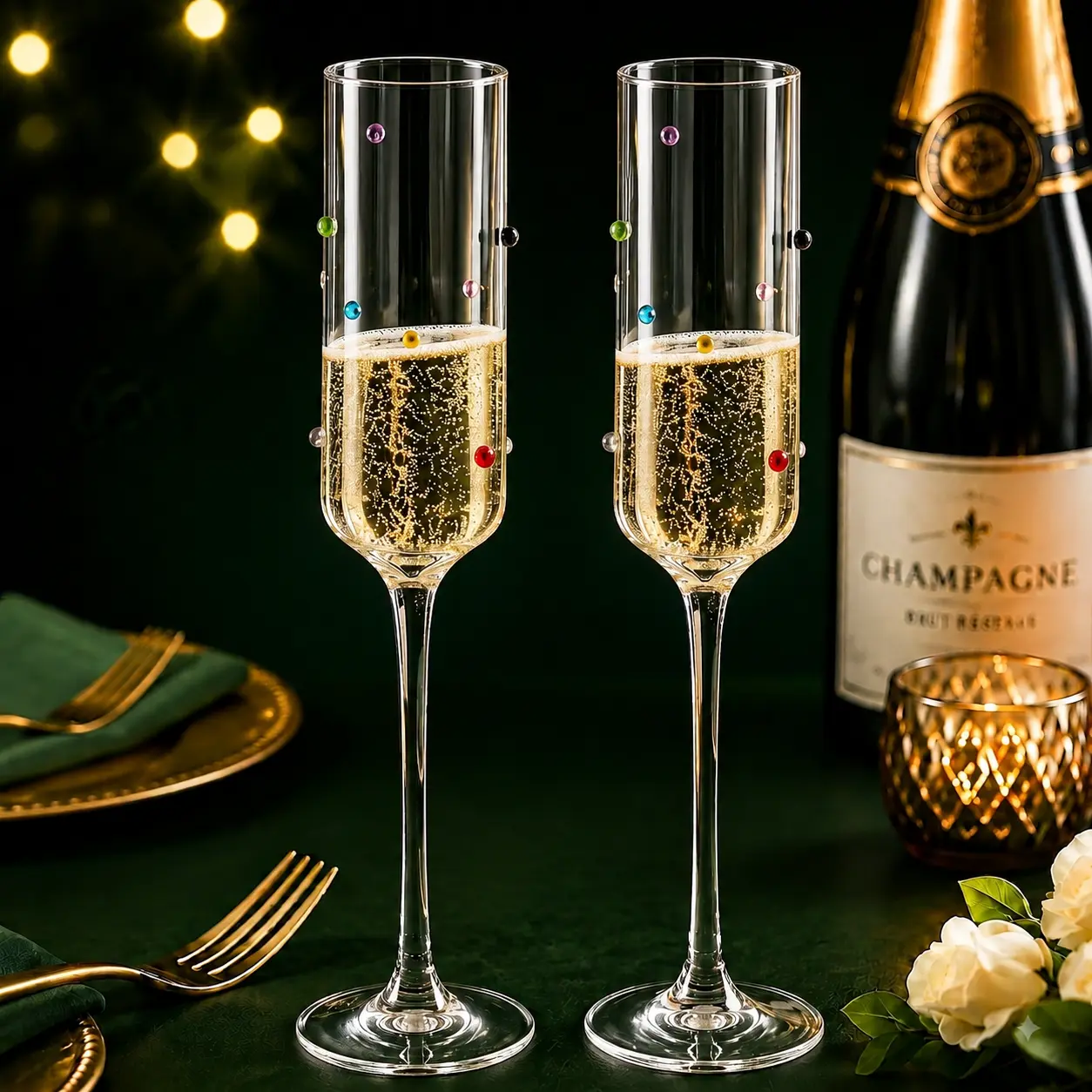 Set of 2 7oz Colored Beaded Champagne Flutes, Premium Lead-Free Borosilicate Glass, Crystal Clear Durable Mimosa Glasses, Dishwasher Safe Toasting Cups for Wedding, Bridal Shower, Bachelorette Party, Birthday, Anniversary, Gift for Her #Drinkware
